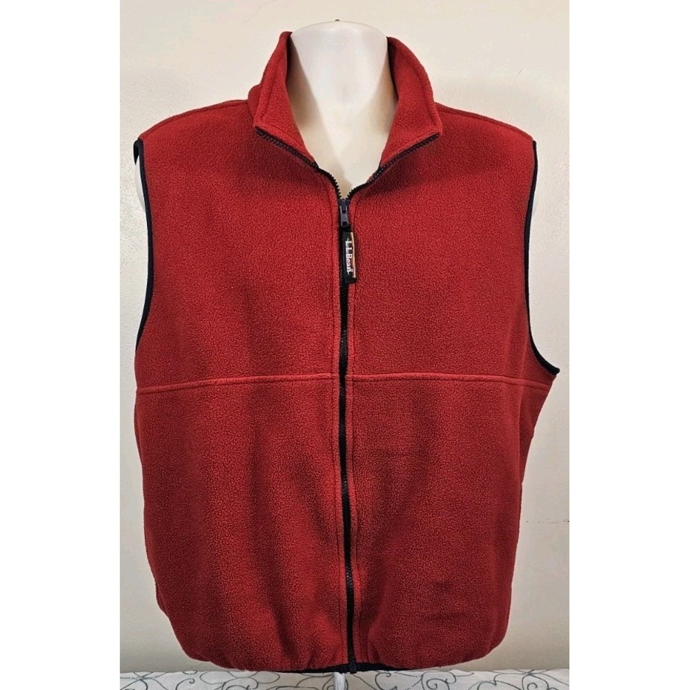 LL Bean Mens Mountain Classic Fleece Vest Red - Red / Navy Polartec Size XL Reg